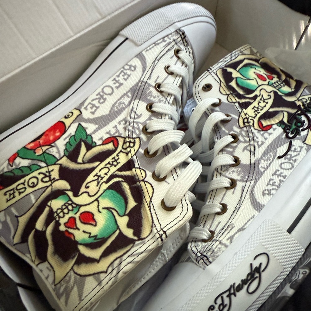 Ed Hardy Multicolor Skull and Rose Sneakers